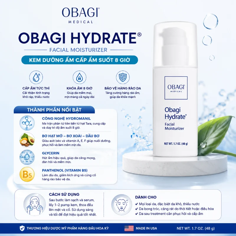 Kem Dưỡng Ẩm, Cấp Ẩm Suốt 8 Giờ Cho Mọi Loại Da Obagi Hydrate Facial Moisturizer 48g