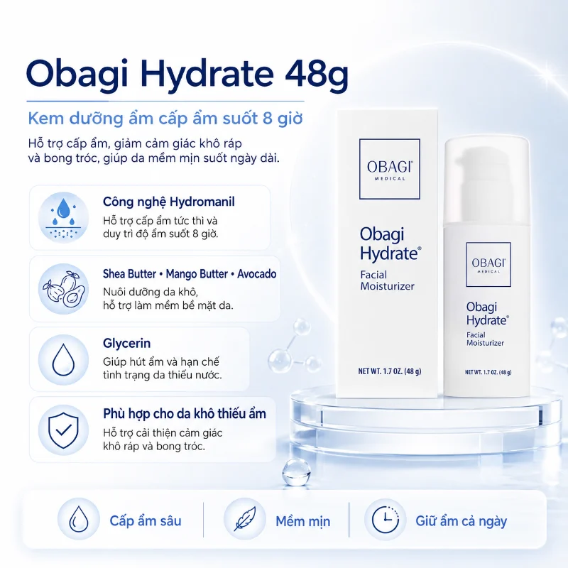 Kem Dưỡng Ẩm, Cấp Ẩm Suốt 8 Giờ Cho Mọi Loại Da Obagi Hydrate Facial Moisturizer 48g