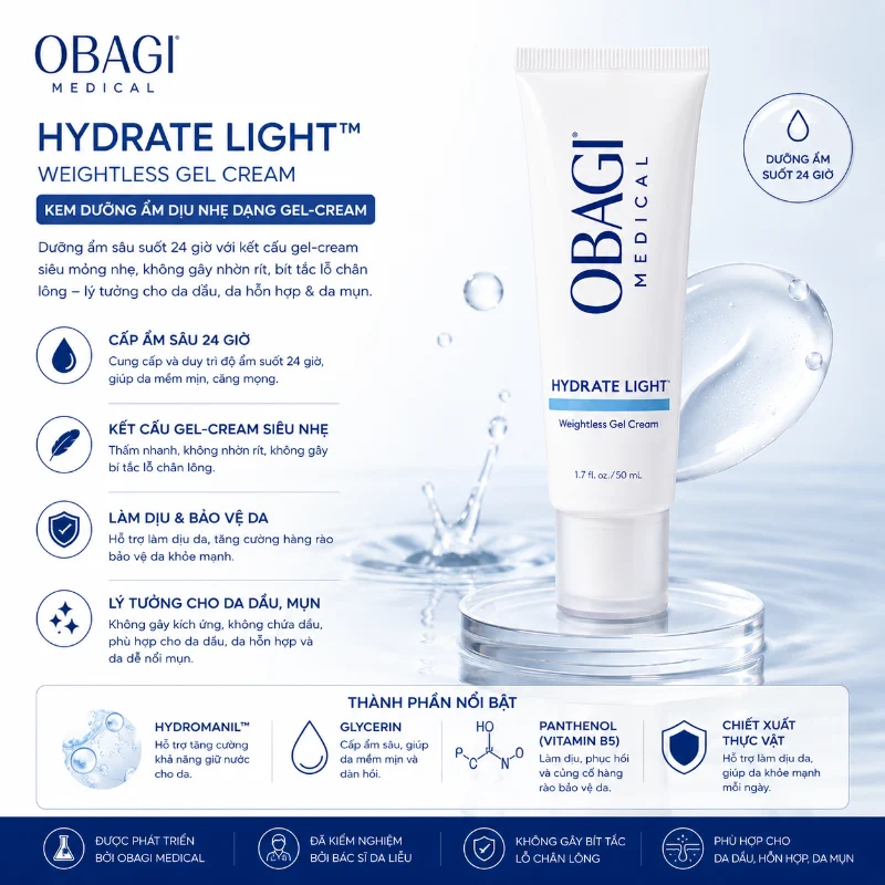 Kem Dưỡng Ẩm Obagi Hydrate Light™ Weightless Gel Cream 50ml