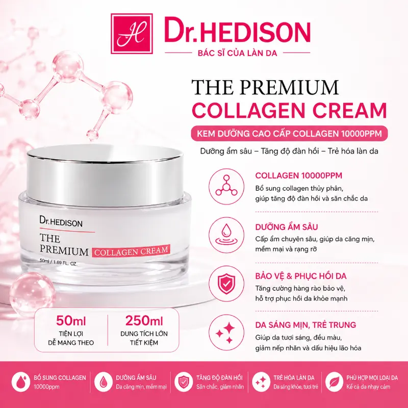 Kem Dưỡng Collagen Cao Cấp The Premium Collagen Cream 10000ppm Dr.HEDISON 50ml/250ml