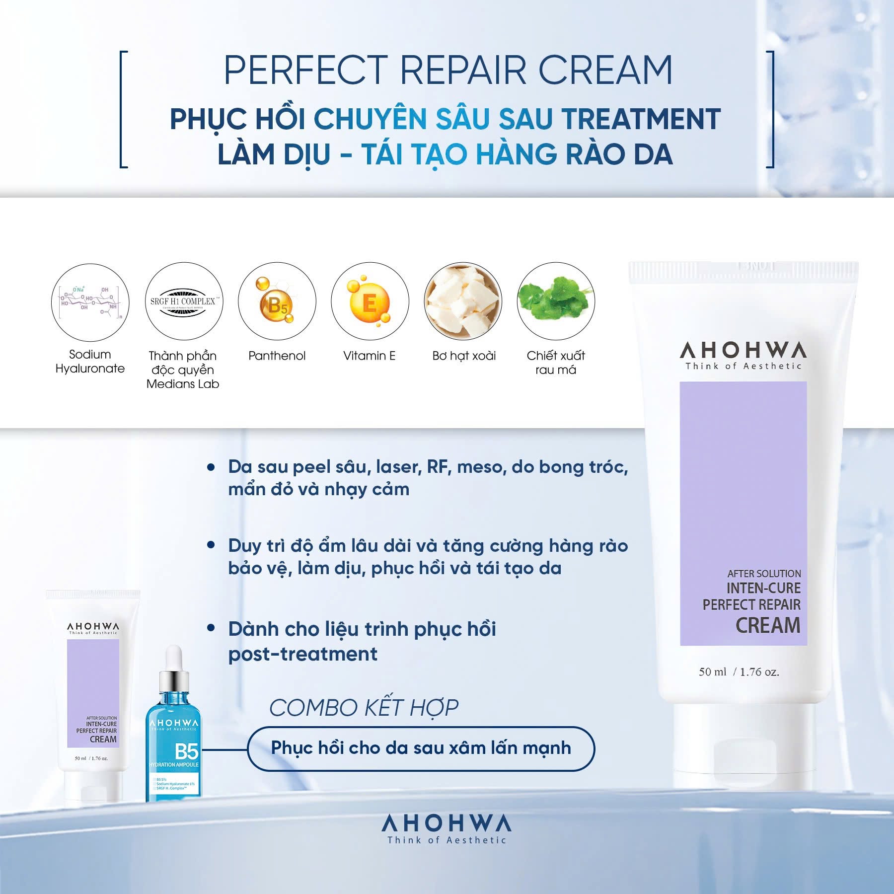Kem tăng trưởng phục hồi da treatment Ahohwa After Solution Inten-Cure Perfect Repair Cream 50ml