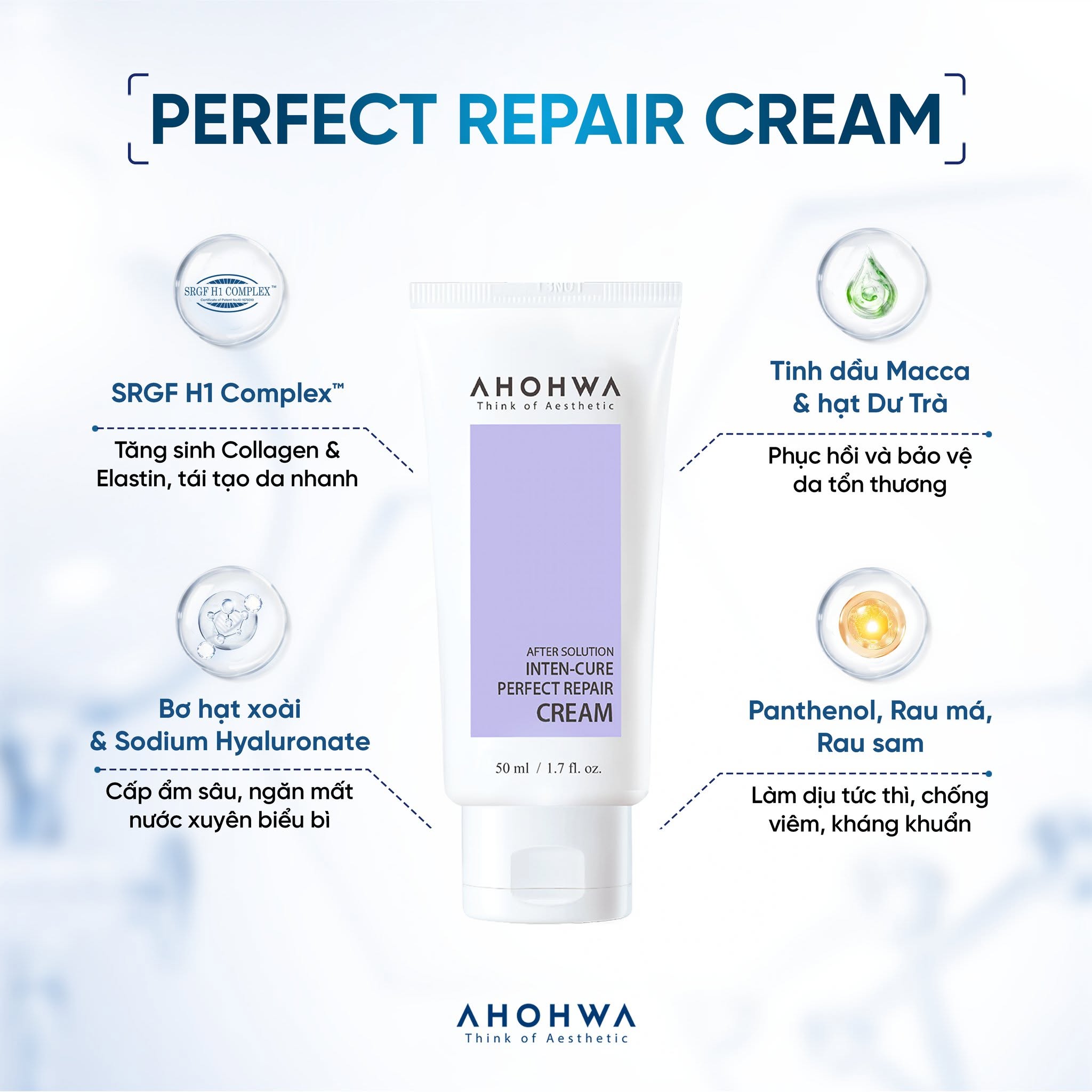 Kem tăng trưởng phục hồi da treatment Ahohwa After Solution Inten-Cure Perfect Repair Cream 50ml