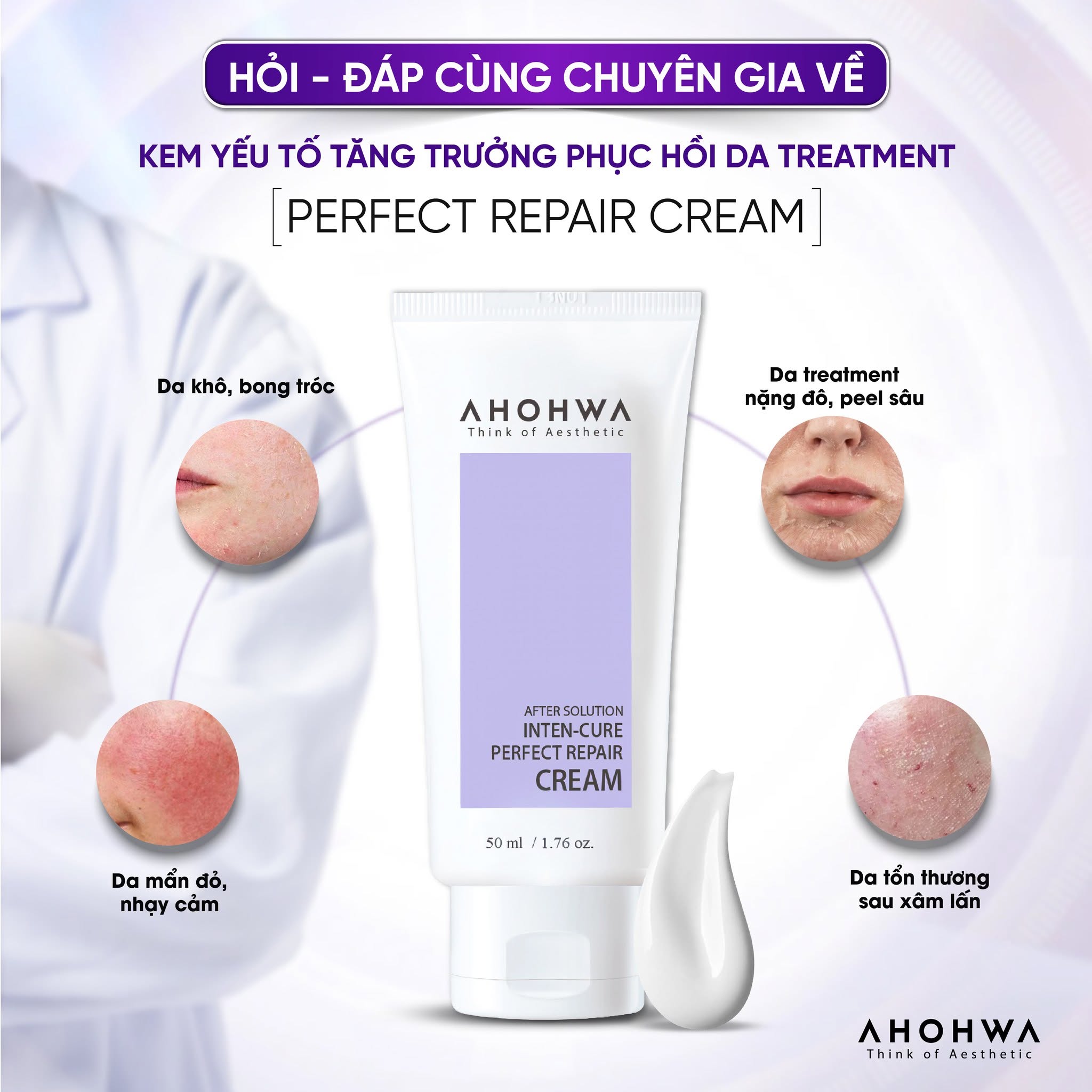 Kem tăng trưởng phục hồi da treatment Ahohwa After Solution Inten-Cure Perfect Repair Cream 50ml