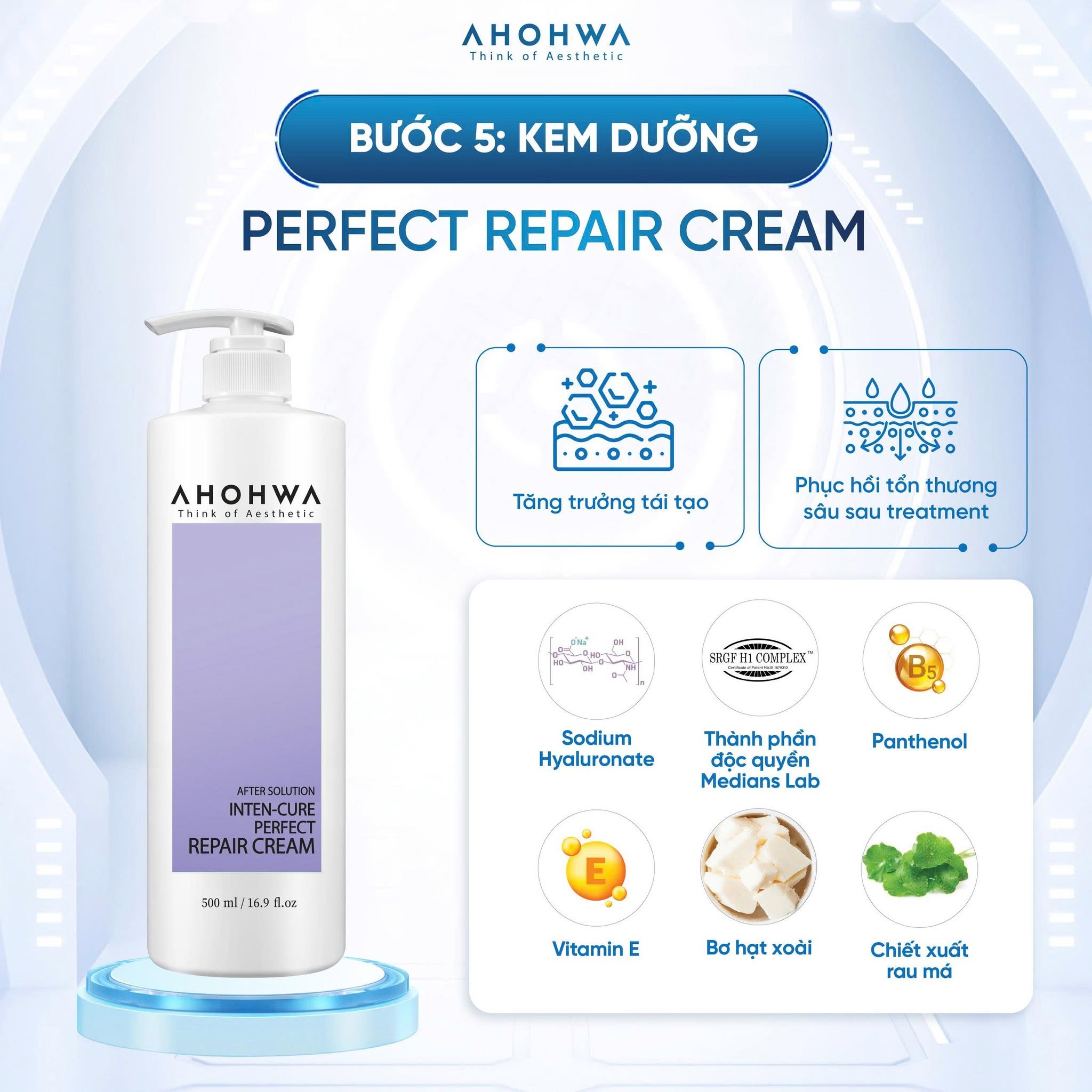 Kem tăng trưởng phục hồi da treatment Ahohwa After Solution Inten-Cure Perfect Repair Cream 50ml