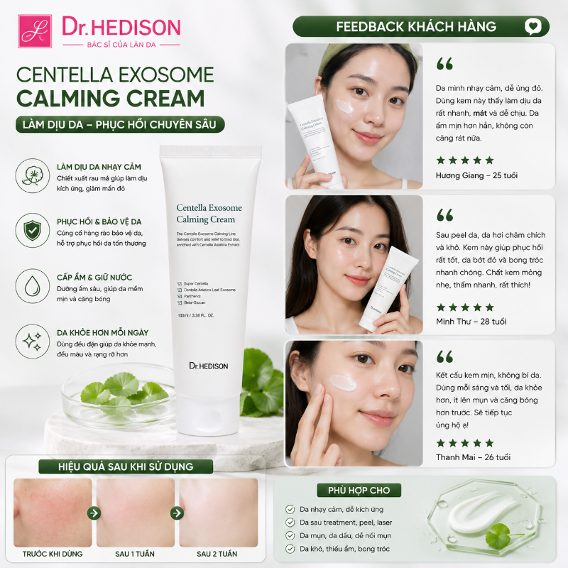 Kem Dưỡng Phục Hồi Da Nhạy Cảm Centella Exosome Calming Cream Dr.HEDISON 100ml