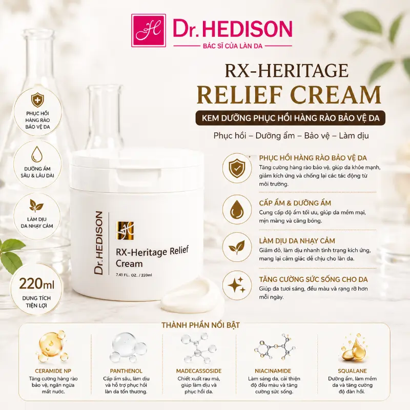 Kem Dưỡng Phục Hồi Hàng Rào Bảo Vệ Da Rx-Moisture Relief Cream Dr.HEDISON 220ml