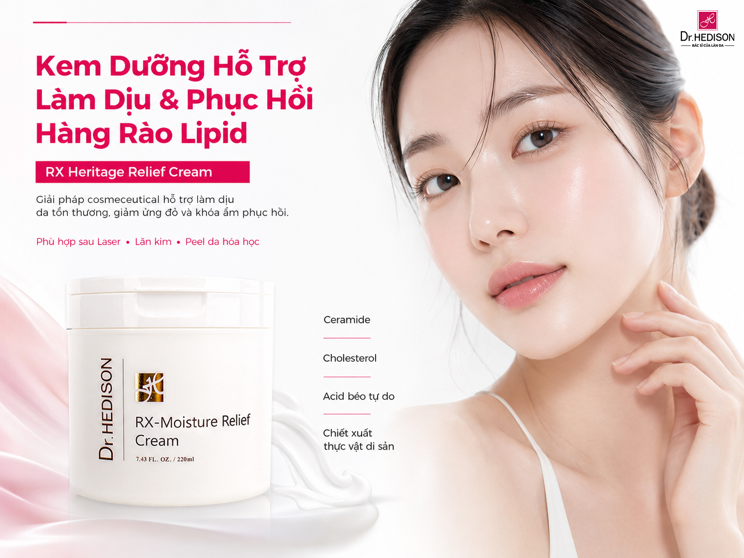Kem Dưỡng Phục Hồi Hàng Rào Bảo Vệ Da Rx-Moisture Relief Cream Dr.HEDISON 220ml