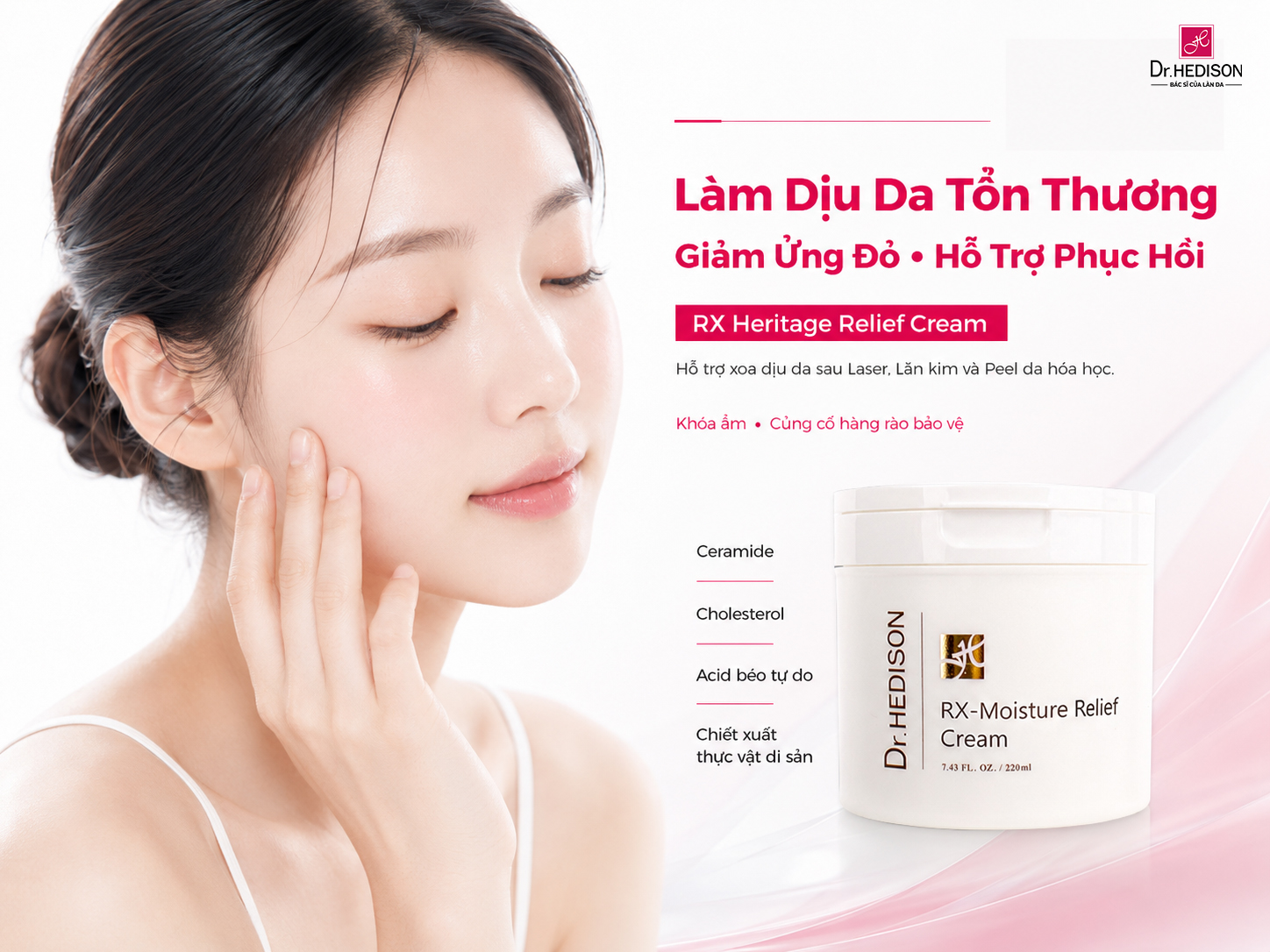 Kem Dưỡng Phục Hồi Hàng Rào Bảo Vệ Da Rx-Moisture Relief Cream Dr.HEDISON 220ml