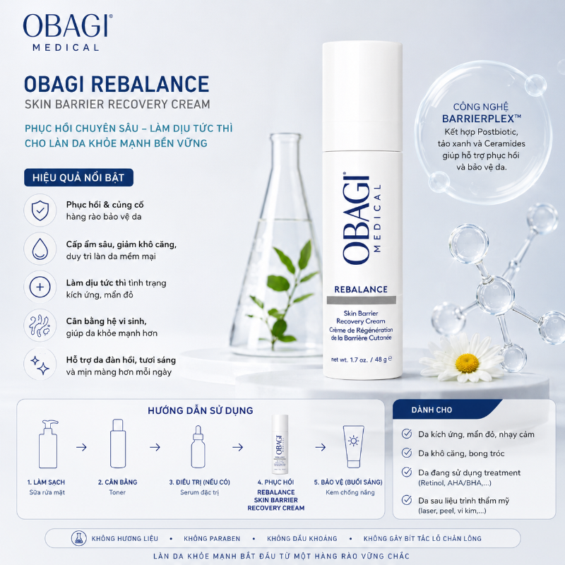 Kem Dưỡng Phục Hồi Obagi Medical Rebalance Skin Barrier Recovery Cream 48g | Cân Bằng Hệ Vi Sinh Da