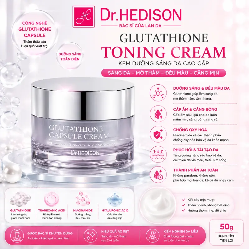 Kem Dưỡng Sáng Da Cao Cấp Glutathione Toning Cream Dr.HEDISON 50g