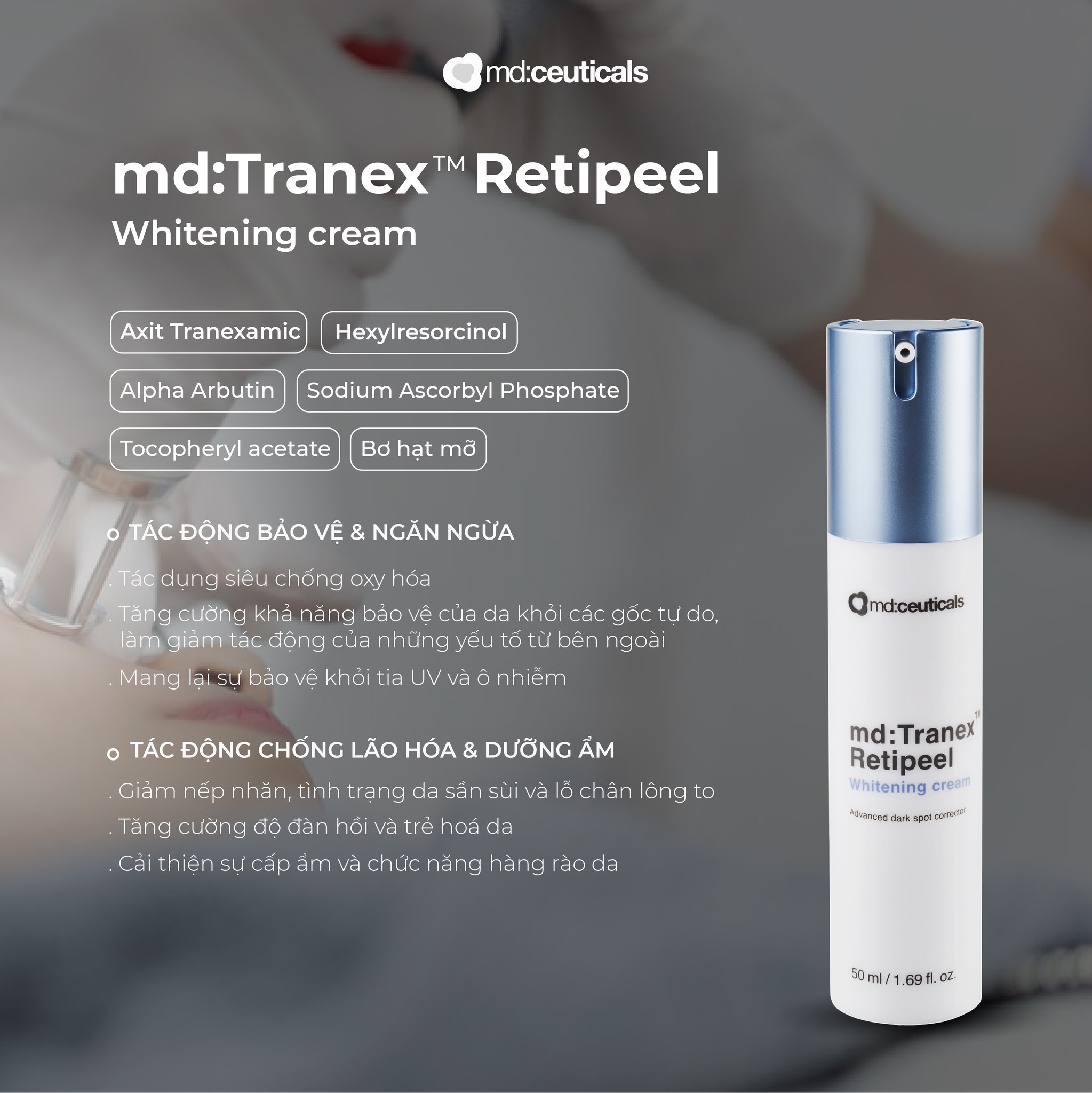Kem Dưỡng Trắng Mờ Nám md:Tranex™ Retipeel Whitening Cream MD:Ceuticals