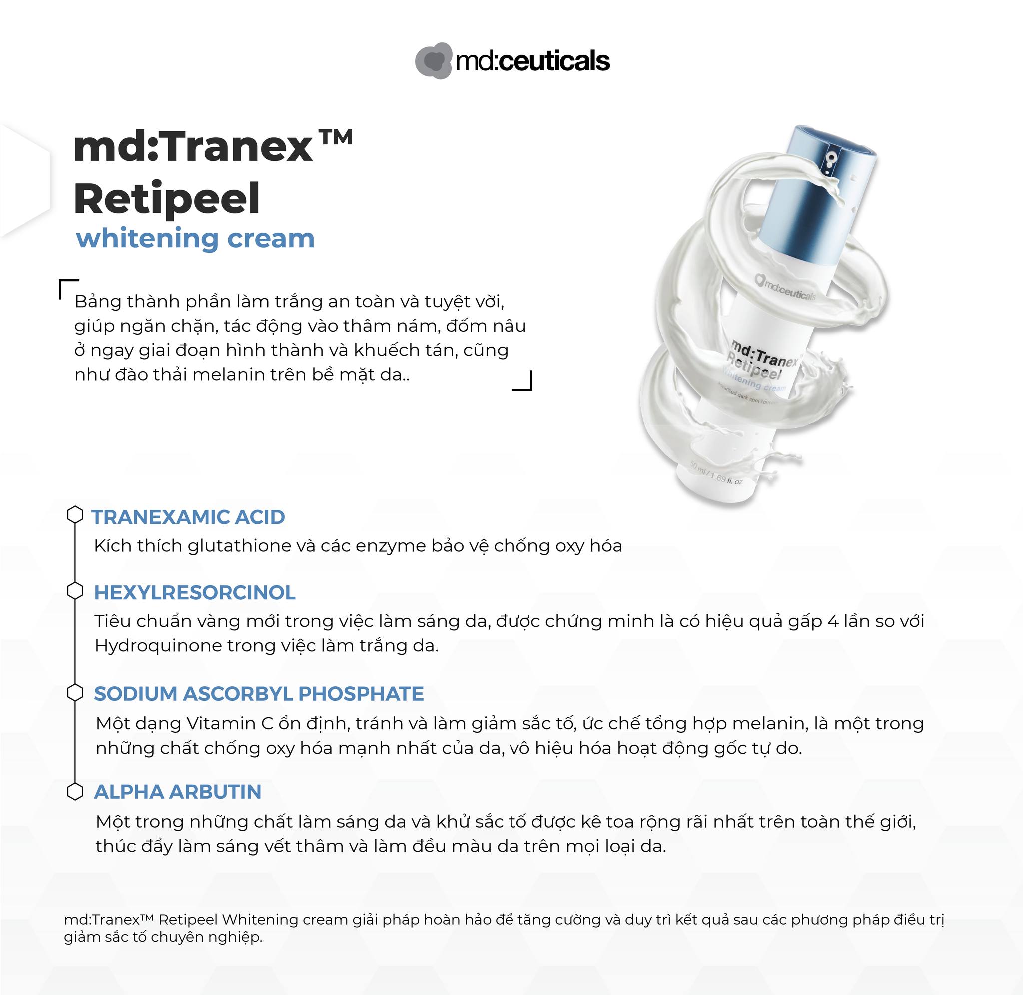 Kem Dưỡng Trắng Mờ Nám md:Tranex™ Retipeel Whitening Cream MD:Ceuticals