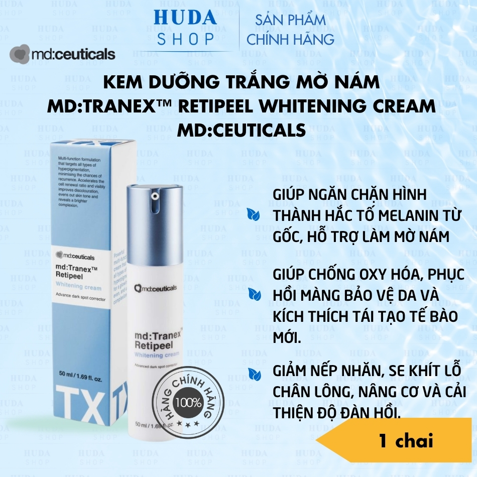 Kem Dưỡng Trắng Mờ Nám md:Tranex™ Retipeel Whitening Cream MD:Ceuticals