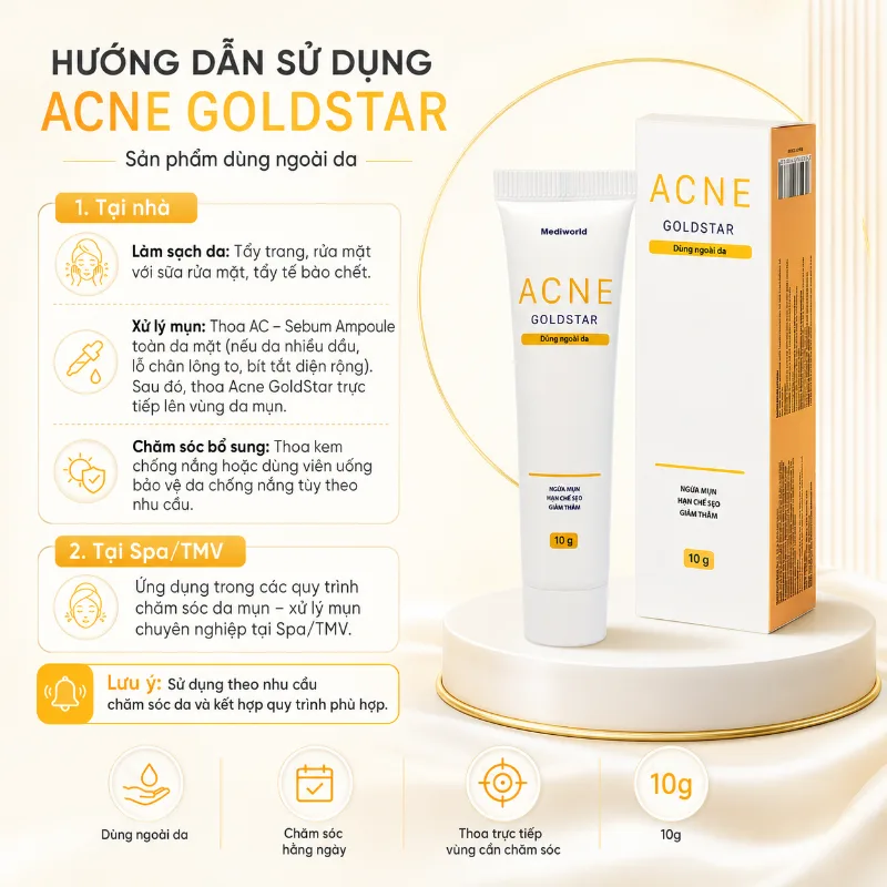 Kem Giảm Mụn, Giảm Thâm, Phục Hồi Da Mediworld Acne GoldStar 10g