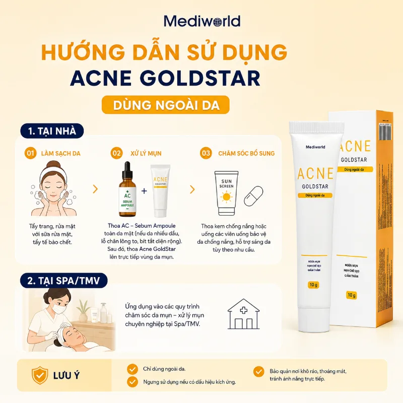 Kem Giảm Mụn, Giảm Thâm, Phục Hồi Da Mediworld Acne GoldStar 10g