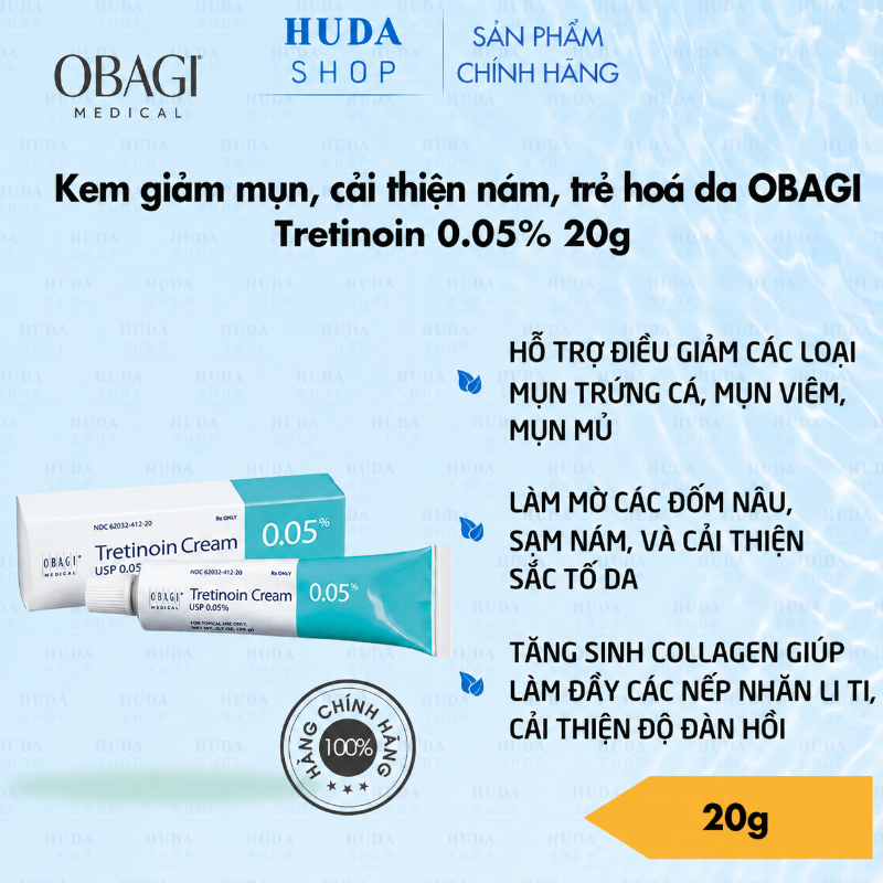 Kem Hỗ Trợ Giảm Mụn, Cải Thiện Sắc Tố & Trẻ Hóa Da Obagi Tretinoin 0.05% 20g Chính Hãng