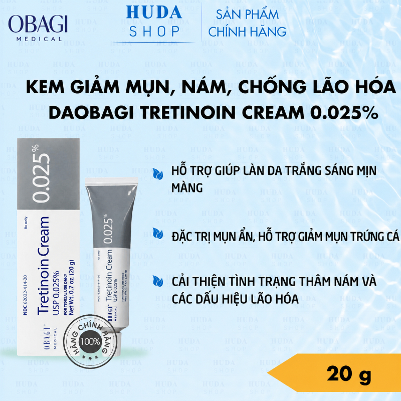 Kem Hỗ Trợ Giảm Mụn, Cải Thiện Thâm & Đều Màu Da Obagi Tretinoin 0.025% 20g Chính Hãng