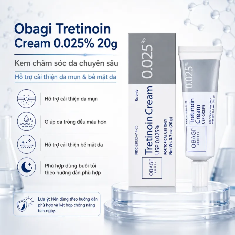 Kem Hỗ Trợ Giảm Mụn, Cải Thiện Thâm & Đều Màu Da Obagi Tretinoin 0.025% 20g Chính Hãng