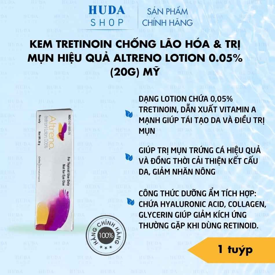 Kem Tretinoin Chống Lão Hóa & Trị Mụn Hiệu Quả Altreno Lotion 0.05% (20g) Mỹ