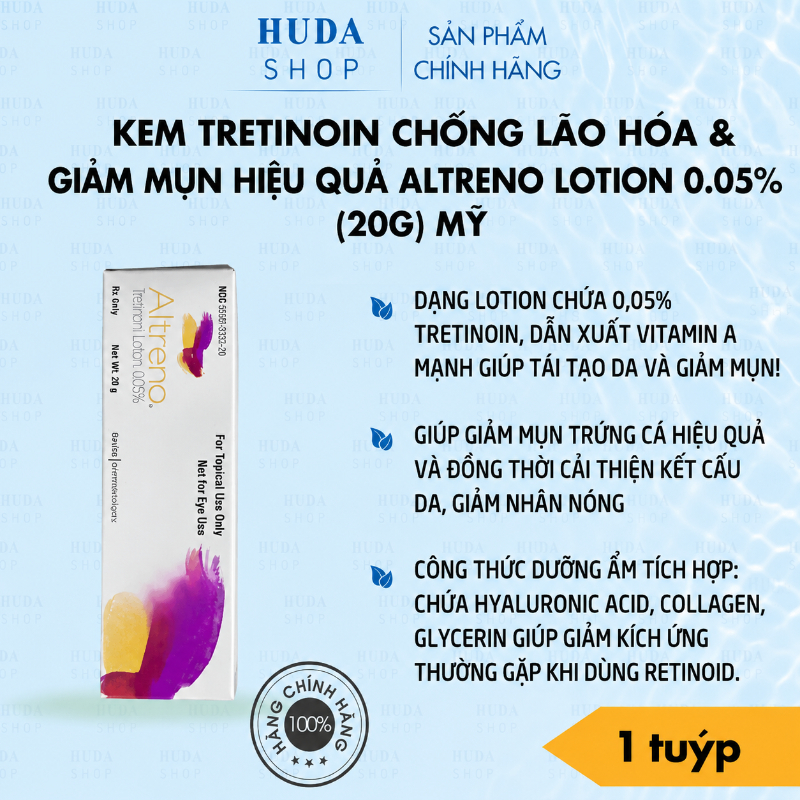 Kem Tretinoin Hỗ Trợ Giảm Mụn, Cải Thiện Dấu Hiệu Lão Hóa Altreno Lotion 0.05% 20g Mỹ Chính Hãng