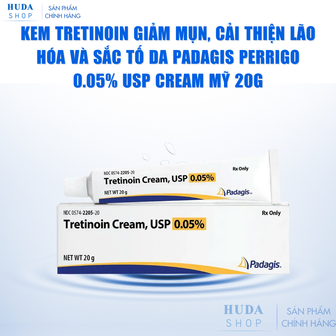 Kem Tretinoin giảm mụn cải thiện lão hóa và sắc tố da Padagis Perrigo 0.05% USP cream Mỹ 20g