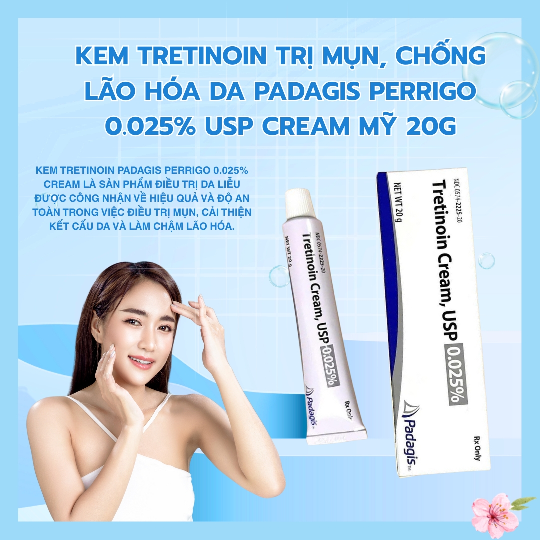 Kem Tretinoin Hỗ Trợ Giảm Mụn, Cải Thiện Dấu Hiệu Lão Hóa Da Padagis Perrigo 0.025% USP Cream Mỹ 20g Chính Hãng