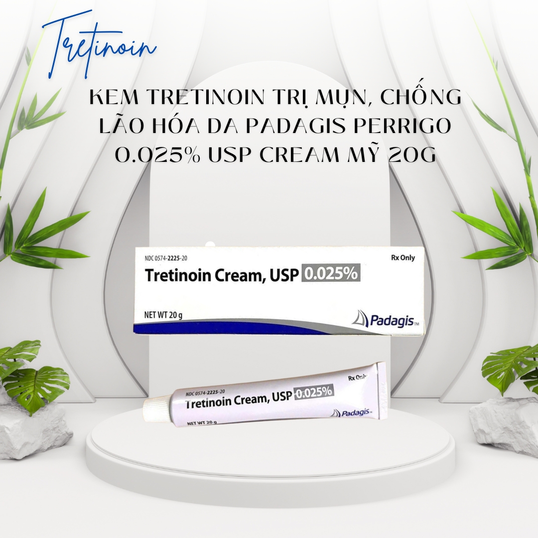 Kem Tretinoin Hỗ Trợ Giảm Mụn, Cải Thiện Dấu Hiệu Lão Hóa Da Padagis Perrigo 0.025% USP Cream Mỹ 20g Chính Hãng