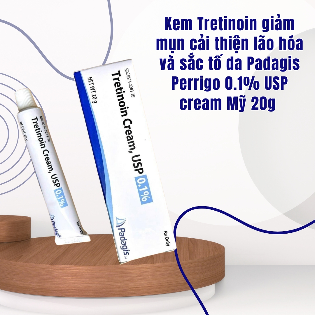 Kem Tretinoin Hỗ Trợ Giảm Mụn, Cải Thiện Dấu Hiệu Lão Hóa Da Padagis Perrigo 0.1% USP Cream Mỹ 20g Chính Hãng