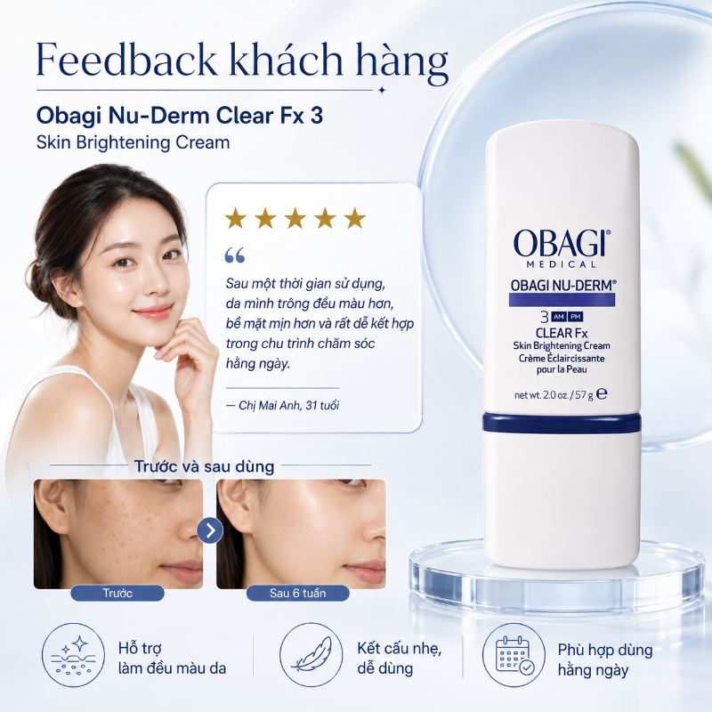 Kem Hỗ Trợ Mờ Nám, Cải Thiện Sắc Tố & Đều Màu Da Obagi Nu-Derm Clear Fx Số 3 57g Chính Hãng
