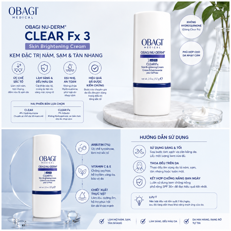 Kem Hỗ Trợ Mờ Nám, Cải Thiện Sắc Tố & Đều Màu Da Obagi Nu-Derm Clear Fx Số 3 57g Chính Hãng