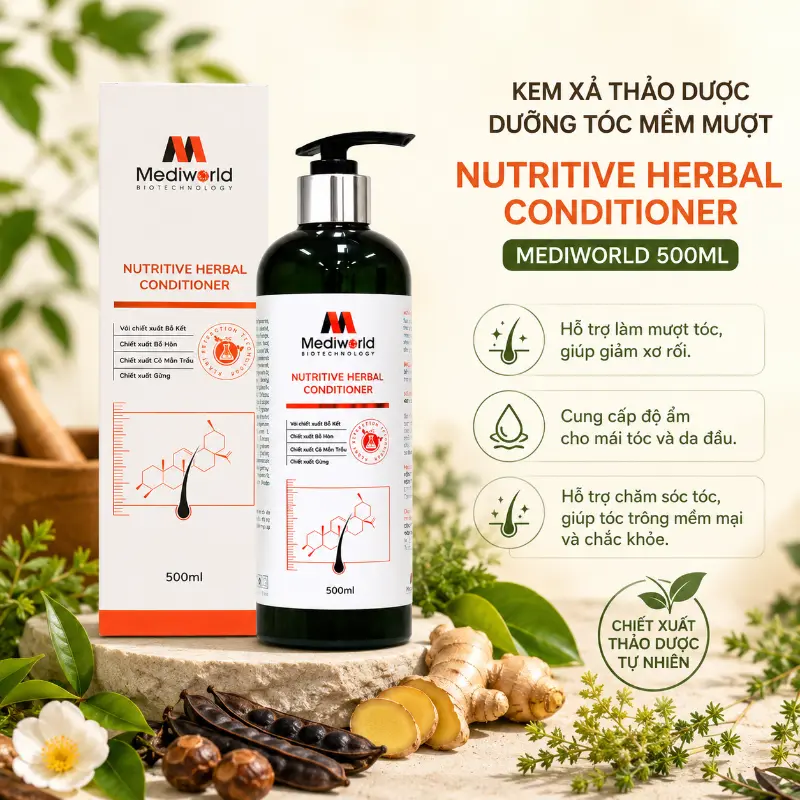 Kem Xả Thảo Dược Dưỡng Tóc Mềm Mượt Nutritive Herbal Conditioner Mediworld 500ml