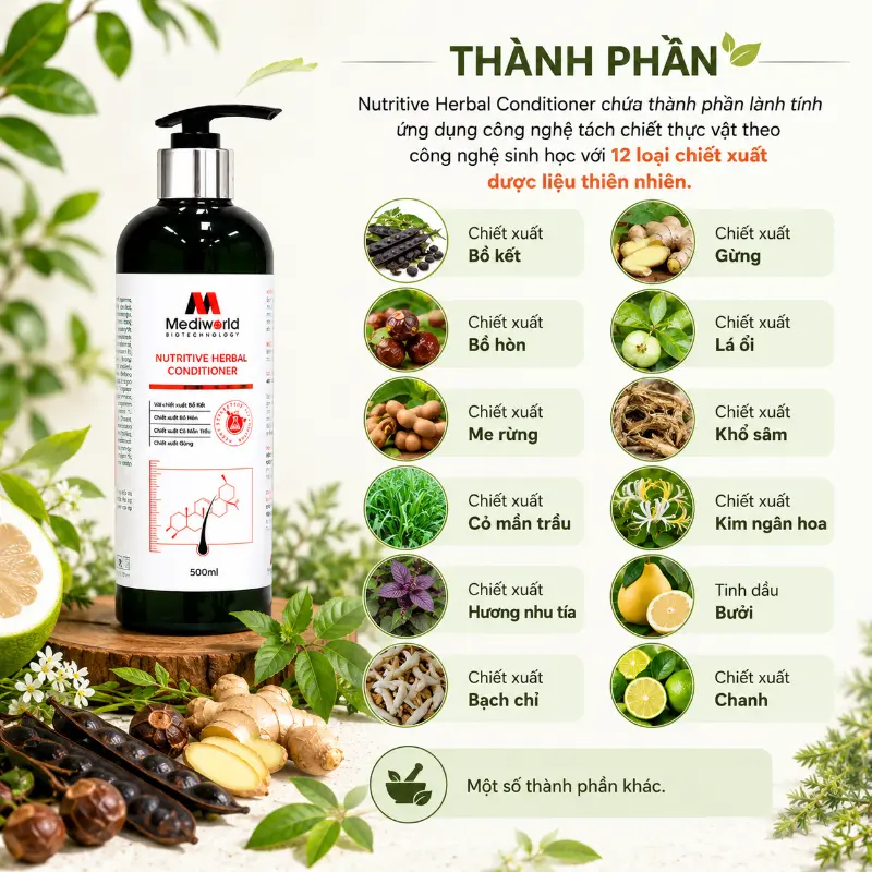 Kem Xả Thảo Dược Dưỡng Tóc Mềm Mượt Nutritive Herbal Conditioner Mediworld 500ml