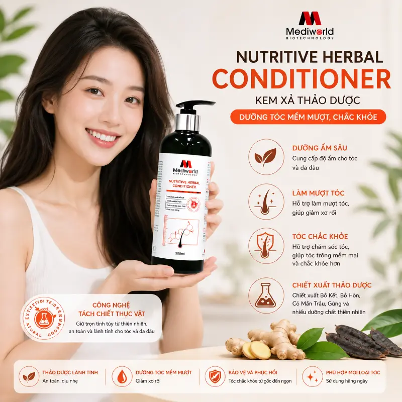 Kem Xả Thảo Dược Dưỡng Tóc Mềm Mượt Nutritive Herbal Conditioner Mediworld 500ml