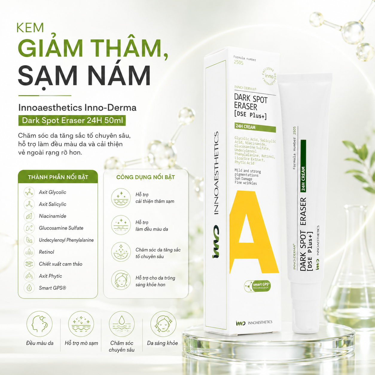Kem Xóa Thâm, Sạm Nám Innoaesthetics Inno-Derma Dark Spot Eraser 24H 50ml