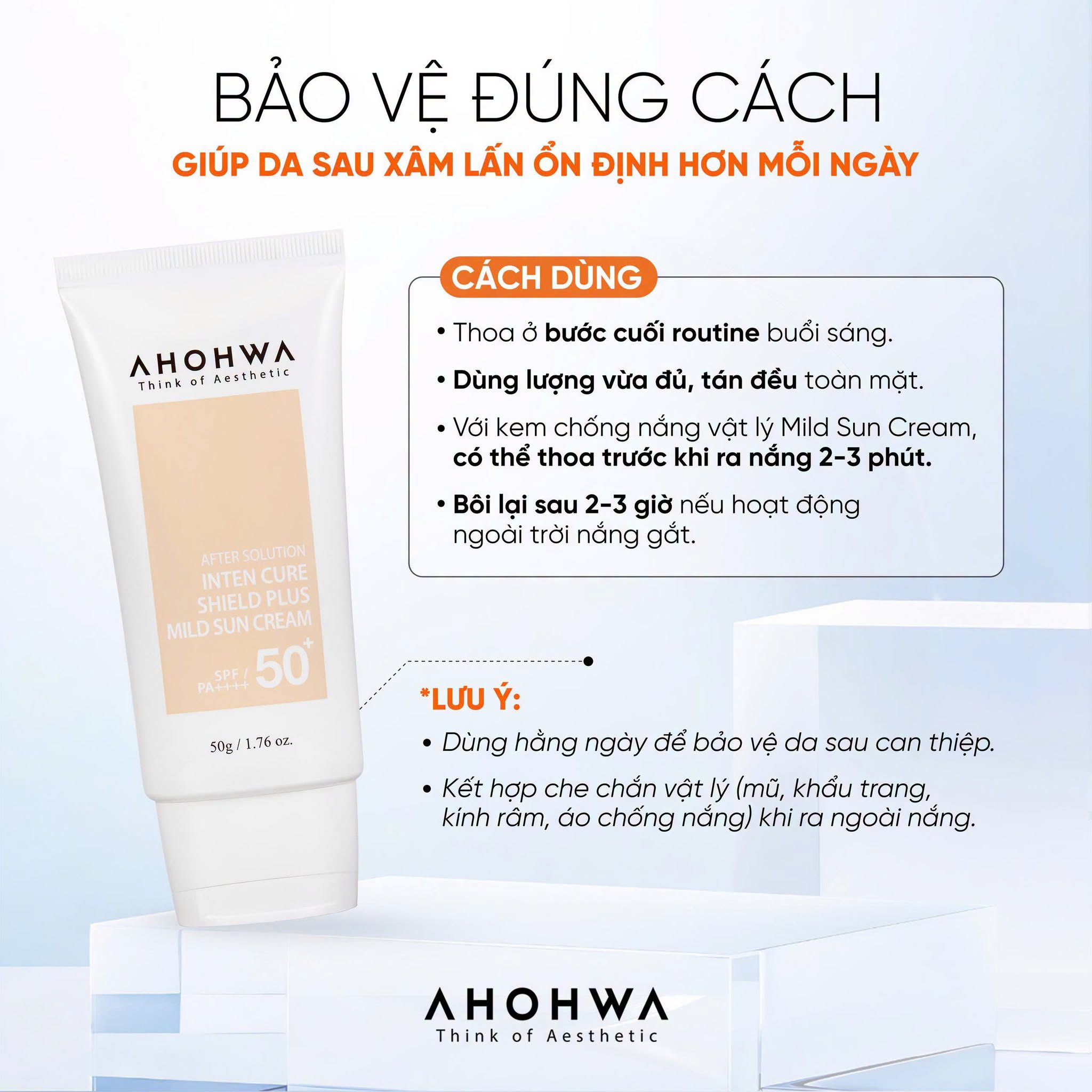Kem chống nắng hiệu chỉnh sắc tố X5 bảo vệ da Ahohwa After Solution Inten Cure Shield Plus Mild Sun Cream SPF50+/Pa++++