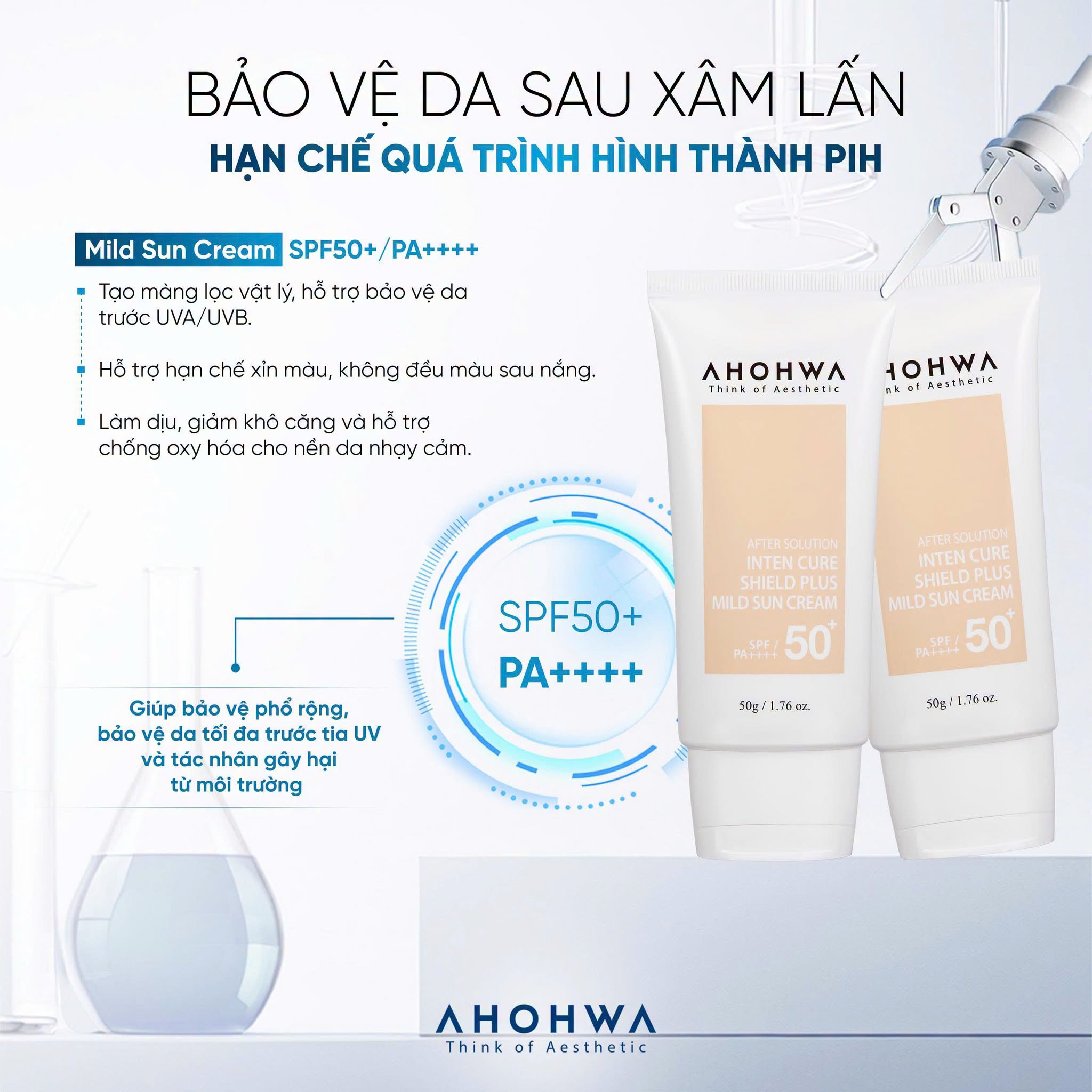 Kem chống nắng hiệu chỉnh sắc tố X5 bảo vệ da Ahohwa After Solution Inten Cure Shield Plus Mild Sun Cream SPF50+/Pa++++