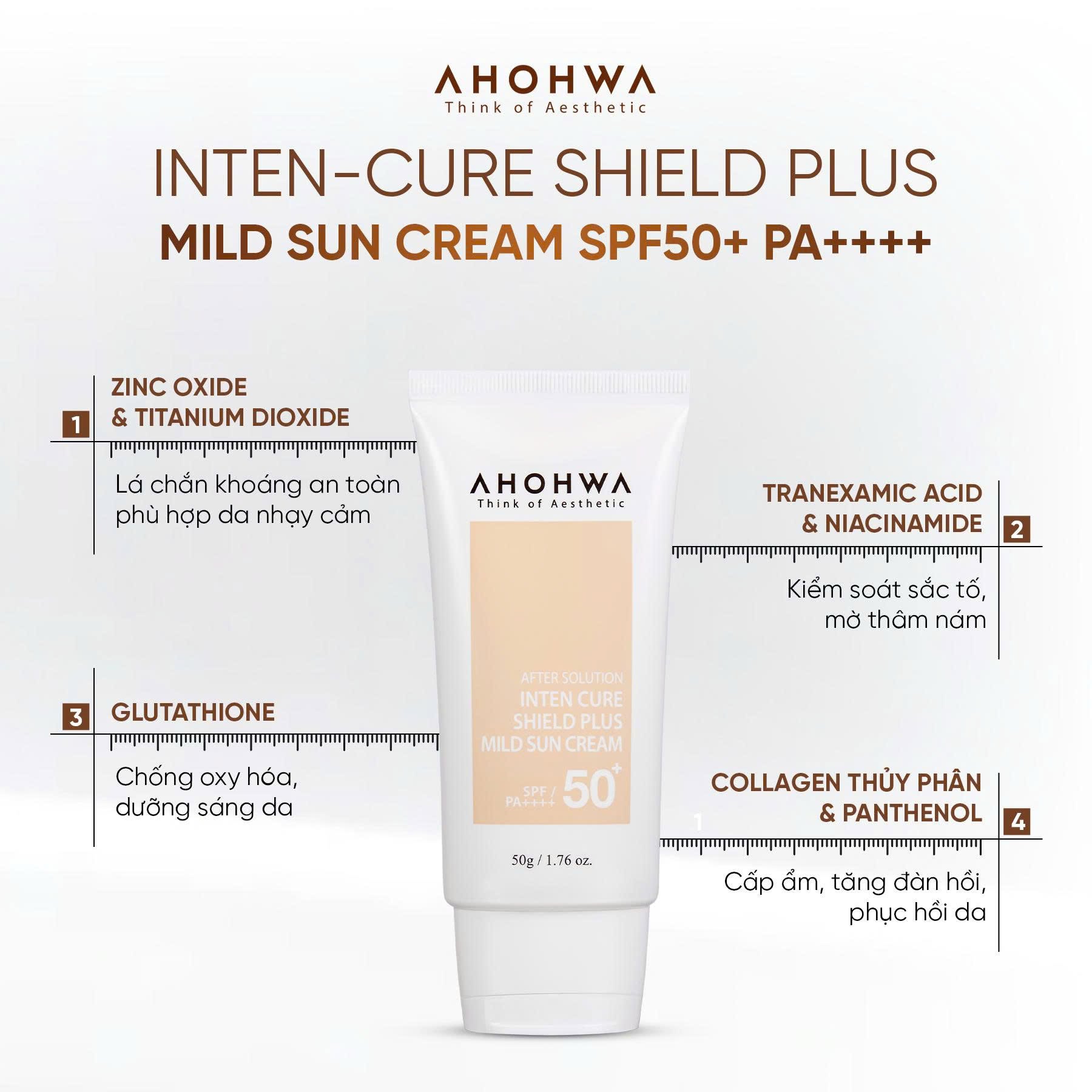 Kem chống nắng hiệu chỉnh sắc tố X5 bảo vệ da Ahohwa After Solution Inten Cure Shield Plus Mild Sun Cream SPF50+/Pa++++