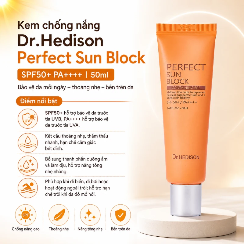 Kem chống nắng không trôi Perfect Sun Block 50ml Dr.Hedison 50ml
