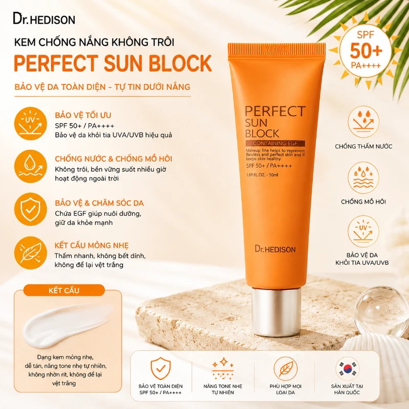 Kem chống nắng không trôi Perfect Sun Block 50ml Dr.Hedison 50ml
