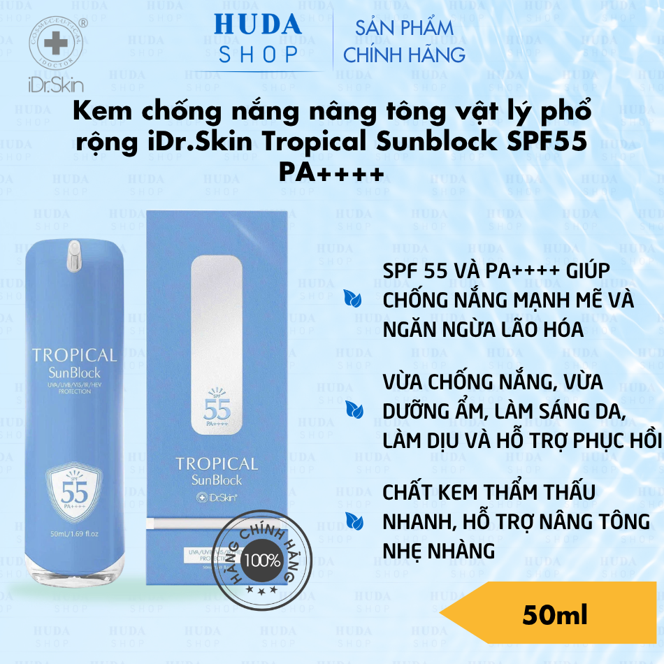 Kem chống nắng phổ rộng Idr.skin Tropical Sunblock SPF 55 PA++++
