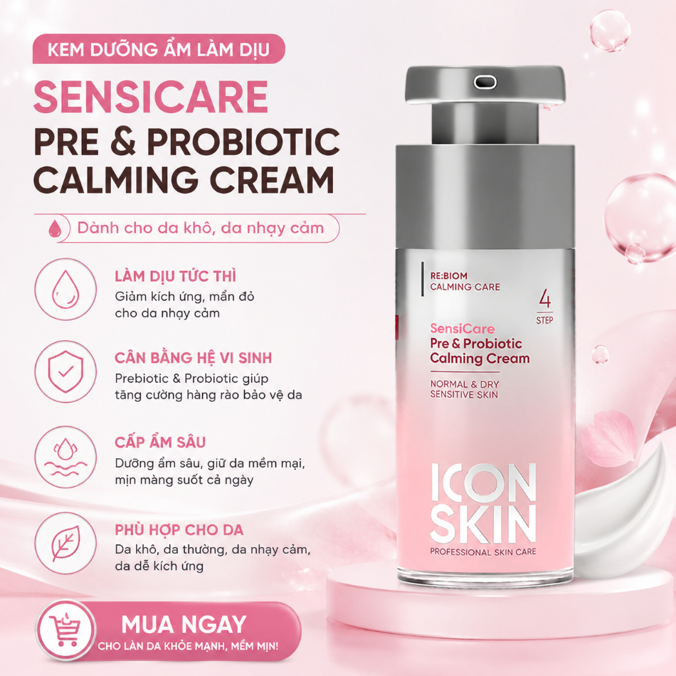 Kem dưỡng ẩm cho da khô Icon Skin SensiCare Pre&Probiotic Calming Cream