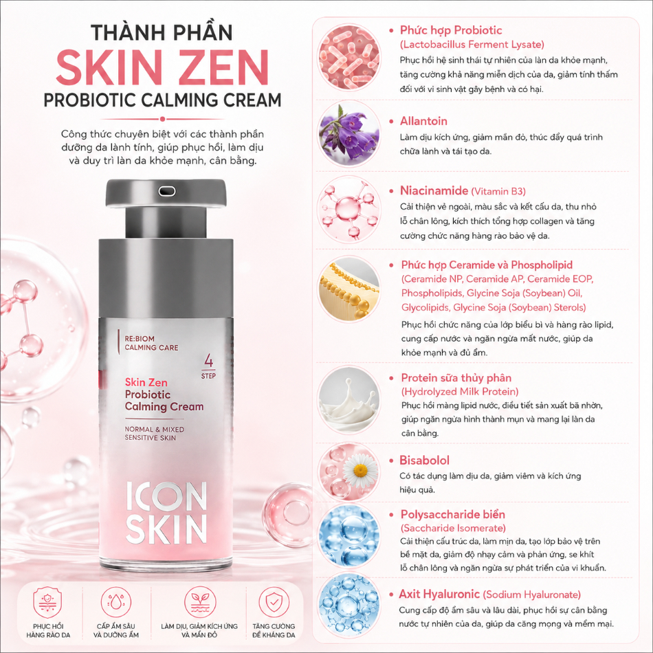 Kem dưỡng ẩm cho da nhạy cảm Icon Skin Skin Zen Probiotic Calming Cream