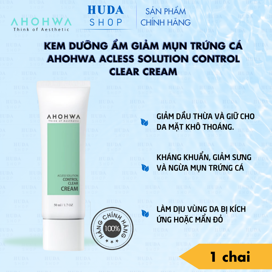 Kem dưỡng ẩm giảm mụn trứng cá Ahohwa Acless Solution Control Clear Cream