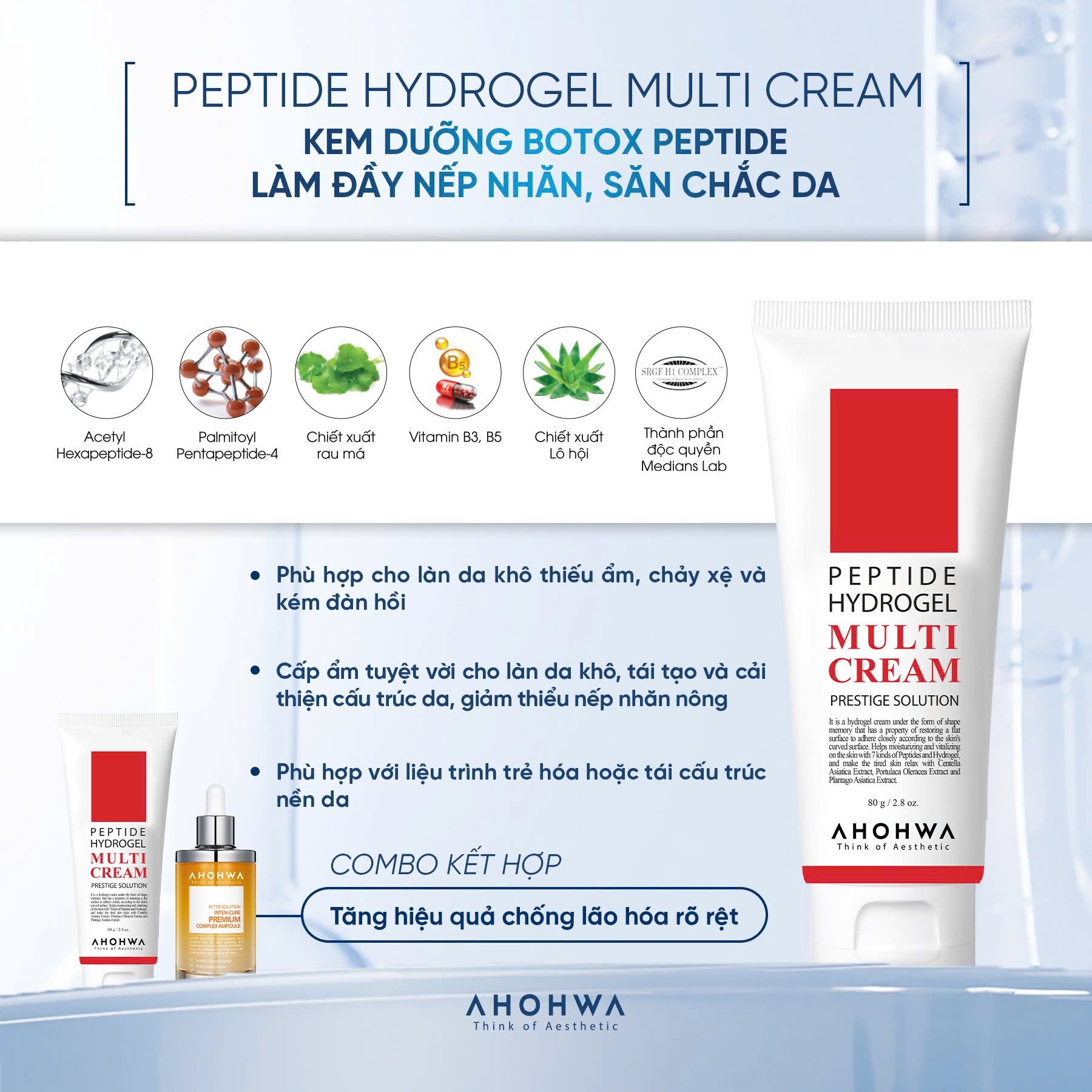 Kem dưỡng botox peptide phục hồi cải thiện nếp nhăn Ahohwa Prestige Solution Peptide Hydrogel Multi Cream