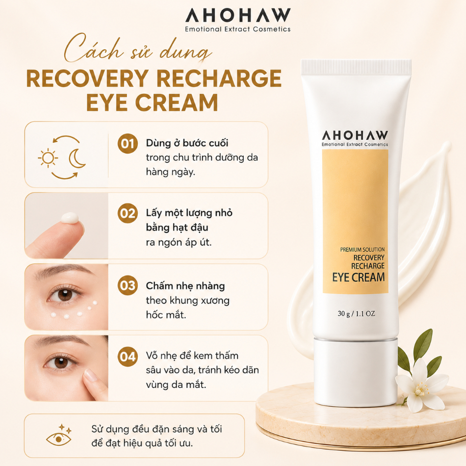 Kem dưỡng cân bằng ẩm cải thiện nếp nhăn vùng quanh mắt Ahohwa Premium Solution Recovery Recharge Eye Cream
