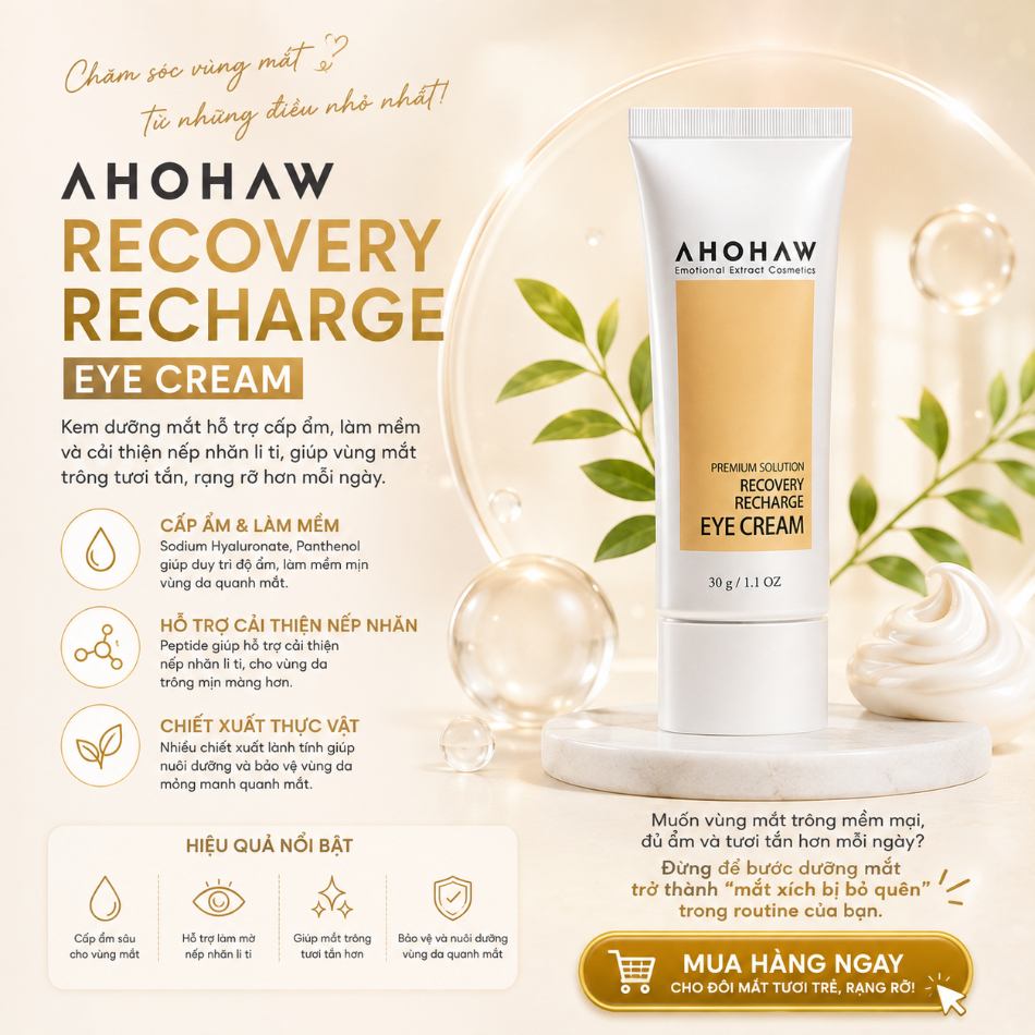 Kem dưỡng cân bằng ẩm cải thiện nếp nhăn vùng quanh mắt Ahohwa Premium Solution Recovery Recharge Eye Cream