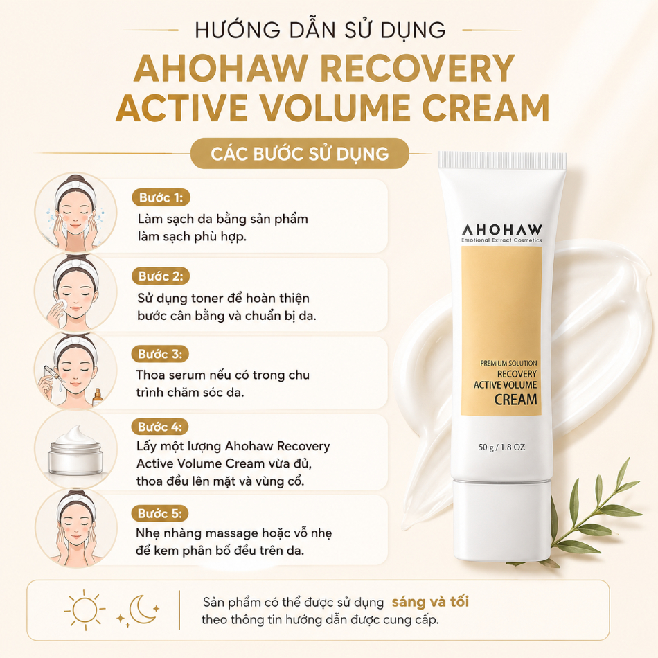Kem dưỡng cân bằng ẩm phục hồi chống lão hóa Ahohwa Premium Solution Recovery Active Volume Cream