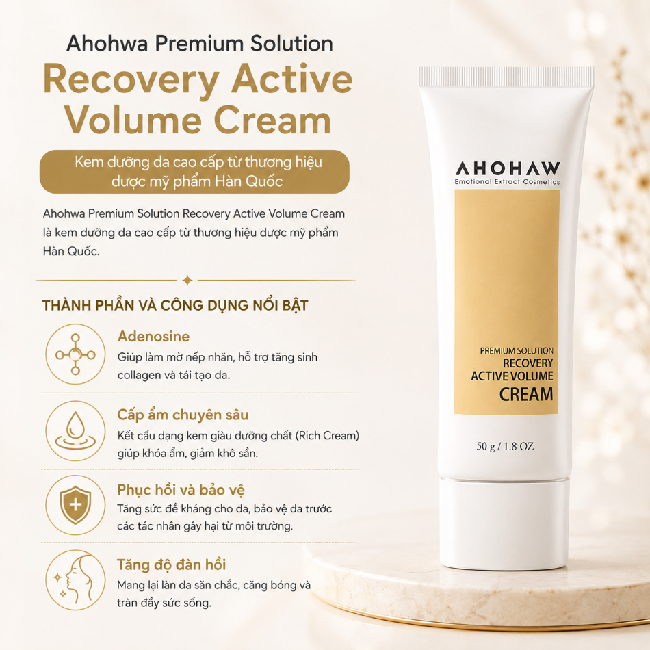 Kem dưỡng cân bằng ẩm phục hồi chống lão hóa Ahohwa Premium Solution Recovery Active Volume Cream