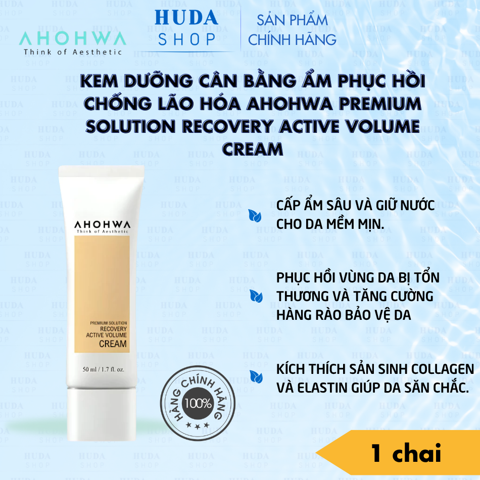 Kem dưỡng cân bằng ẩm phục hồi chống lão hóa Ahohwa Premium Solution Recovery Active Volume Cream