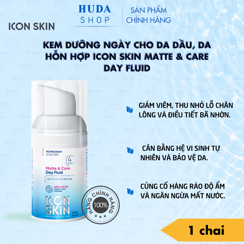 Kem dưỡng ngày cho da dầu, da hỗn hợp Icon Skin Matte & Care Day Fluid